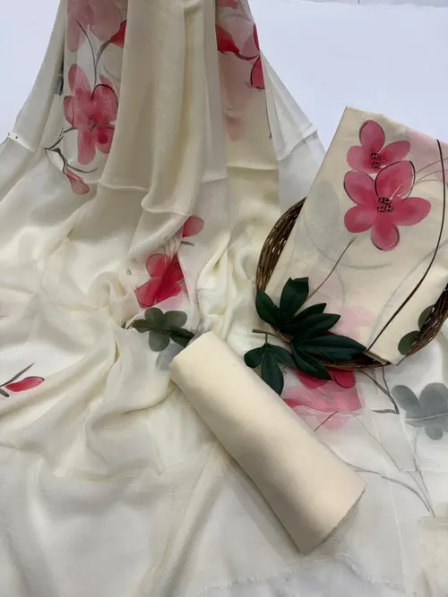 Hand-Painted Cotton Suit Set with Flowing Chiffon Dupatta